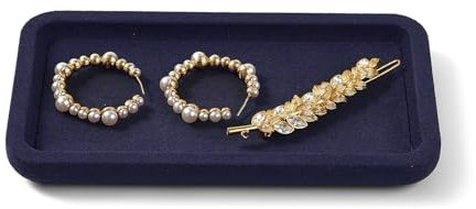 Papten Jewellery Display Flat Tray Blue Microfiber Stackable Jewellery Storage Tray for Rings for Drawers Dressers Exhibitions (S,Blue)