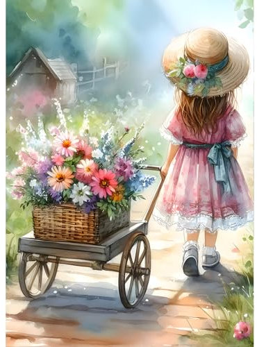 QINRUBB Rücken eines Mädchens Diamond Painting Erwachsene, 5D Diamant Painting Bilder Anfänger, DIY Blumen Runder Vollbohrer Diamanten Malerei Stickerei Kreuzstich Geschenke Home Wand Dekor 30x40cm