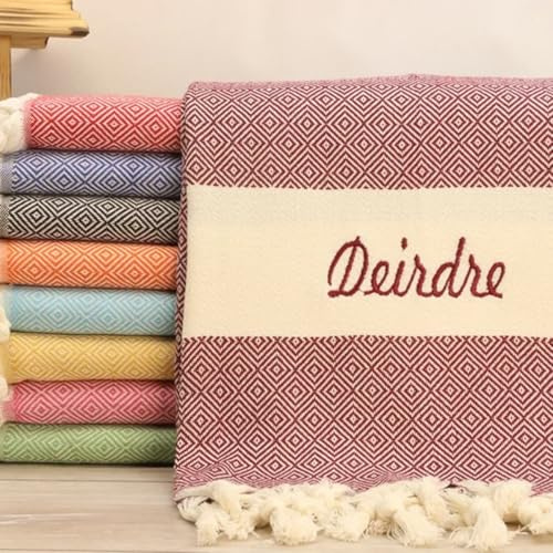ZZTINGC Toalla De Playa Turca Personalizada, Toalla De Playa Bordada con Nombre, Toalla De Baño De Secado Rápido Personalizada, Toalla De Baño para Yoga Y Camping