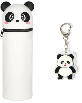 Estuche Para Lápices De Panda De 1 Pieza Y Llavero De Panda De 1 Pieza, Papelería Linda, Estuche Para Lápices De Animales De Silicona, Estuche Para Lápices Retráctil