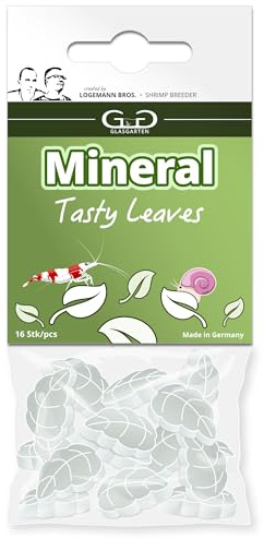GlasGarten Mineral Leaves | 16 uds. - Alimento complementario/Mineral para gambas Ornamentales, Caracoles y cangrejos de río con Hojas secas de ortiga, Diente de león y Nogal