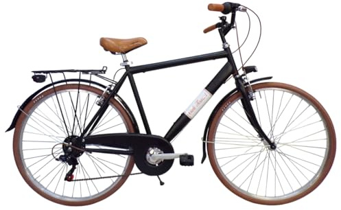 Cicli Tessari - bicicletta uomo bici da passeggio city bike 28'' vintage cambio 6 velocita' (nero, 54(mt.1,75/1,90))