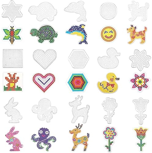 15 Stück Bügelperlen Platten,5mm Bügelperlen Vorlagen,Transparente Bügelperle Steckplatten,mit Bügelpapier Zubehör, 15 Muster Basteln Handwerk für Kinder Geschenk Jungs Mädchen