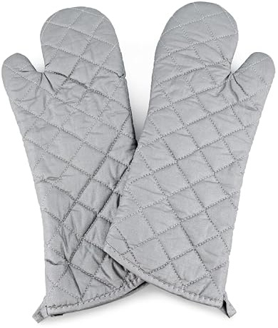 YUANQIAN 17 Inch Extra Long Oven Mitts Heat Resistant Cotton Lining Oven Thick Gloves Kitchen Food Service Mittens for Pot Holders Cooking Baking BBQ, up to 482f (Silver, 17inch)