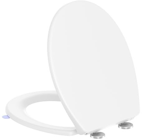 YEAUPE PRO Toilet Seat Soft Close - Duroplast O Shaped White Universal Bathroom Bowl Toulet Seats, Two Buttons Quick Release for Easy Cleaning,Loo Toilet Seat with Top Installation Hinges,45 * 37cm