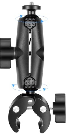 PULUZ Camera Clamp Mount, Motorbike Handlebar Camera Mount with 1/4 inch Screw & Adapter Base for Motorcycle, Bike, Cross Bars Webcam, Camera, Umbrella, Desktop, Light Stand