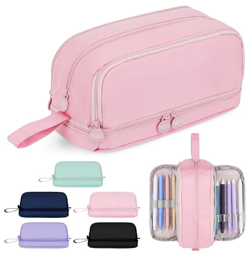 AOOSU Trousse Scolaire,Grande Trousse à Crayons 4 Compartiments, Sac à Crayons Fourniture Scolaire Kit De Crayon à Grande Capacité avec Poignée pour Enfants Femmes Hommes pour École et Bureau