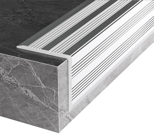 Profilo per Gradini in Alluminio, Profilo per Bordi Scale Antiscivolo a Forma di L da 90 cm, L 5 x A 5 cm Protezione per Bordi di Gradini Interni ed Esterni