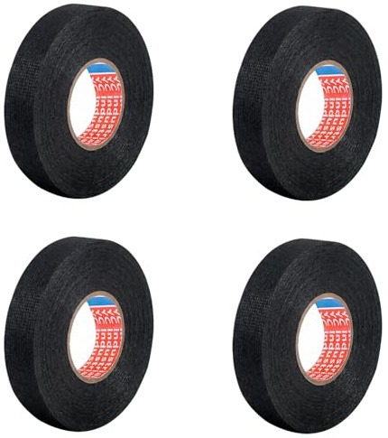 4 Rollos de Cinta Adhesiva de Tela resistente al calor, Impermeable y Durable, 19mm x 15m, Coche y Moto, Resistente a Altas Temperaturas, Reducción de Ruido (Negro)