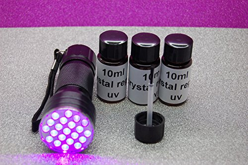 Produtto 30ml Résine, Colle + 21 LED UV Torche pour la Réparation de Cristal, Verre, Montre, Lunettes, Meubles
