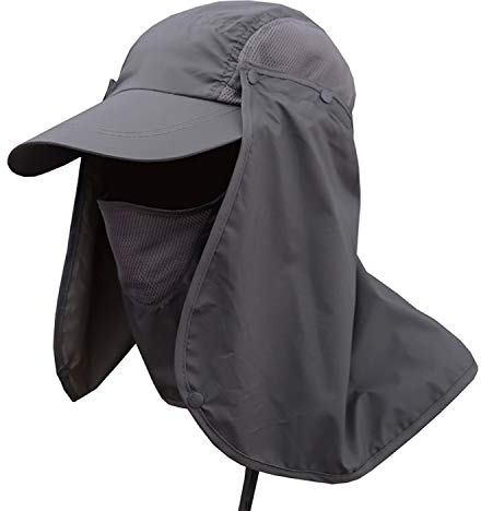 Dricar Sonnenhut mit UV Schutz, Unisex Faltbar Wanderhut Gartenhut Boonie Fischerhut Wasserdicht Outdoor Sonnenschutz Cap mit Abnehmbarer Maske und Nackenschutz Schnell Trocken (Dunkelgrau)