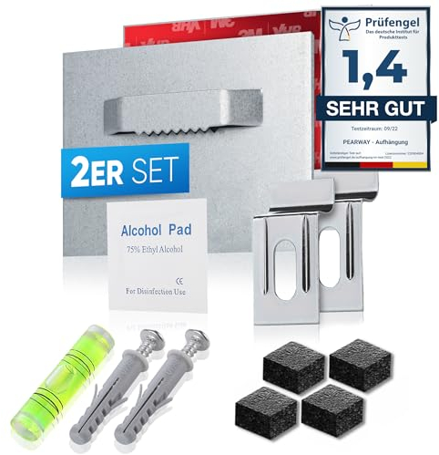 PEARWAY Bilderhaken selbstklebend EXTRA STARK [HALT BIS 6KG] für Alu Dibond & Acrylglas Aufhängung - Bilder aufhängen ohne Bohren - Klebehaken Bilder - Bildaufhänger Spiegelhalter - Spiegel Aufhängung