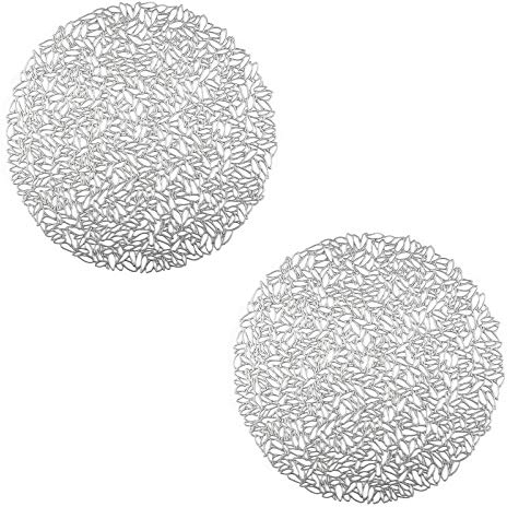 2 Stück Runde Tischsets, Silber Rundes Anti-Verbrühungs-Tischset, Runde Gebrochenes Blattmuster PVC Tischset, für Teller Topflappen, Tischdekoration (Silber)