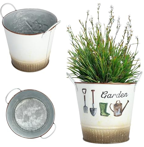 KADAX Flower Pot in metallo, vaso di fiori in stile retrò, pentola per orchidee, erbe, gerani, ciotola di fiori, fioriere (⌀ 14 cm, rotonde, con maniglie)