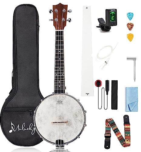 Mulucky 4 String Banjolele, Banjo Ukulele Concert Size 23 Inch with Remo Head, Closed Solid Wood Back, Beginner Kit with Truss Rod Gig Bag Tuner String Strap Picks, MBU-803