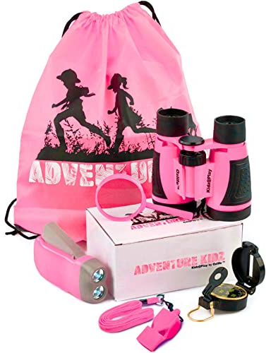 Adventure Kidz Kit d'exploration en plein air pour enfants, jumelles, lampe de poche, boussole, sifflet, loupe, sac à dos. Excellent coffret cadeau pour enfants pour le camping, la randonnée,