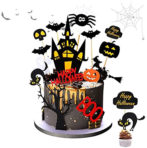 15 Piezas Halloween Cake Topper, Pasteles de Halloween Decoración Topper para Colocar Tartas, Muffins, Bizcochos, Etc