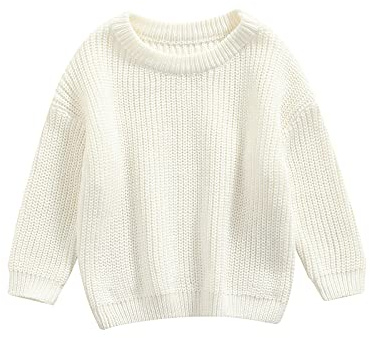 L&ieserram Pull tricoté pour bébé fille garçon nouveau-né enfants manches longues tricot tout-petit haut décontracté vêtements enfants pull tenue automne hiver 0-5 ans, blanc, 3-6 mois