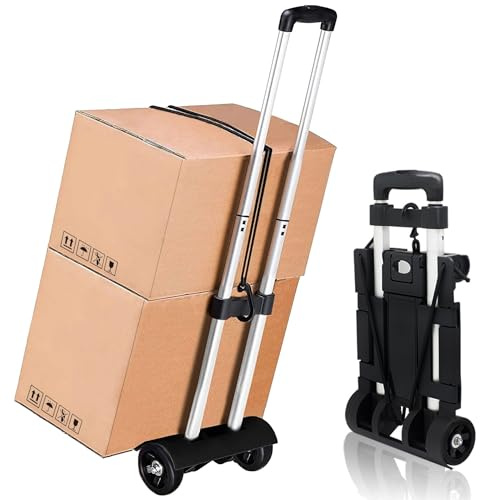 Carrito de Equipaje Plegable con Placa Base expandible, 2 Ruedas de aleación de Aluminio, Carretilla de Mano Plegable, Ligera para mudanzas, Compras, Viajes, Oficina, 50 Libras (Barra de tracción