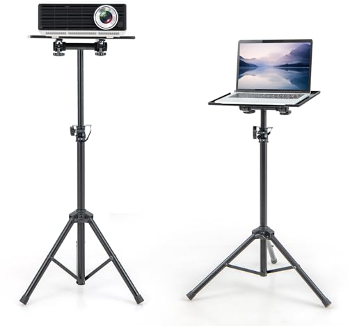 GOPLUS Beamer Ständer höhenverstellbar, multifunktionaler Dreibeinstativ für Projektor, Laptop, Notenblätter, Projektorständer mit kippbarem Tablett und rutschfesten Füße, für Büro, Bühne & Studio