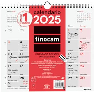 Finocam - Calendario neutro da parete per scrivere 2025 Mese Vista Gennaio 2025 - Dicembre 2025 (12 mesi) Spagnolo