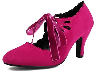 elerhythm Mary Jane Chaussures vintage à lacets pour femme Bout rond Gatsby des années 1920 Escarpins victoriens en daim, rouge, 37 EU