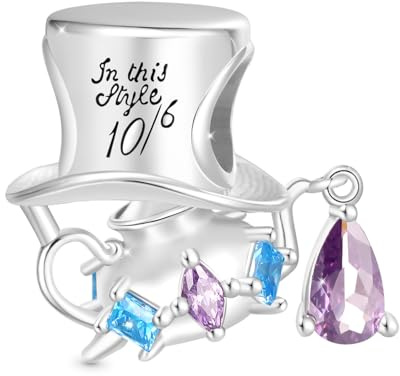 GNOCE Alice Aventure au Pays Des Merveilles Pendentif Charme Dangle, S925 Argent Sterling Charms Dangle pour les Femmes Filles Épouse Fille, Saint-Valentin, Fête des Mères Bijoux Cadeau, Diametro