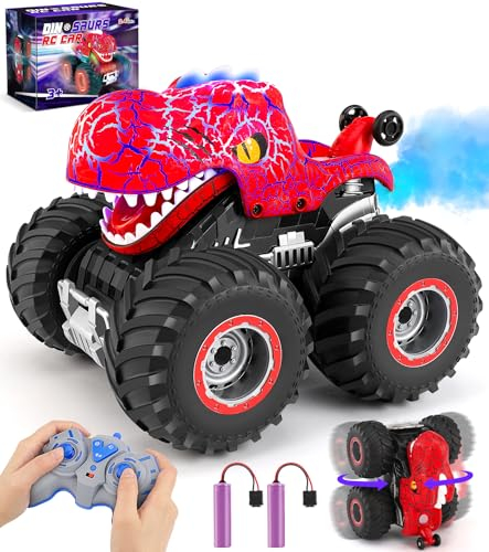 Ophy Ferngesteuertes Auto Dinosaurier Monstertruck Spielzeug ab 3 4 5 6 7 8 Jahre, All Terrain RC Auto mit Sprühnebel, Musik, LED-Leuchten, Spielzeug Geschenke für Jungen Mädchen