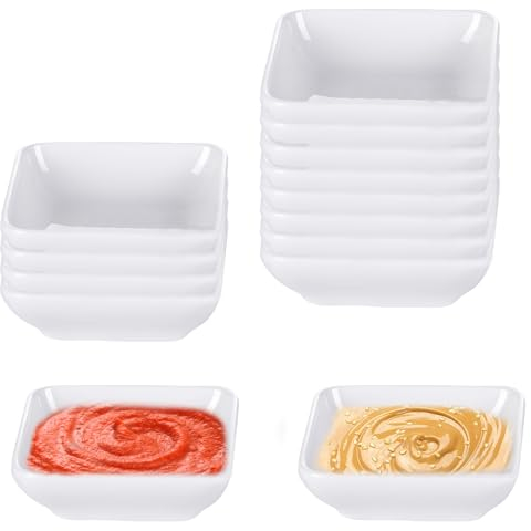 MEGYAD 12er Set Melamin Saucenschale: 3 Zoll Quadratisch Dipschälchen Porzellan Sojasauce Schälchen, Mini Schüsseln, für Charcuterie Board Sushi, Tomatensauce, BBQ und Party Zubehör(Weiß)