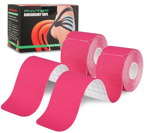 PHYTOP Vendaje Neuromuscular (40 Tiras, 25 Cm X 5 Cm) | Cintas Kinesiologicas Sin Látex Para Deportes | Tape Kinesiologico Ideal Para Soporte De Rodilla, Hombro Y Codo (Rosa)