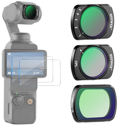NEEWER Magnético ND Filtro Juego Compatible con dji Osmo Pocket 3 / Pocket 4 / Xtra Muse, Densidad Neutra ND2-32 CPL Polarizador Variable Black Diffusion 1/4 Efecto Filtro, 2 Protectores