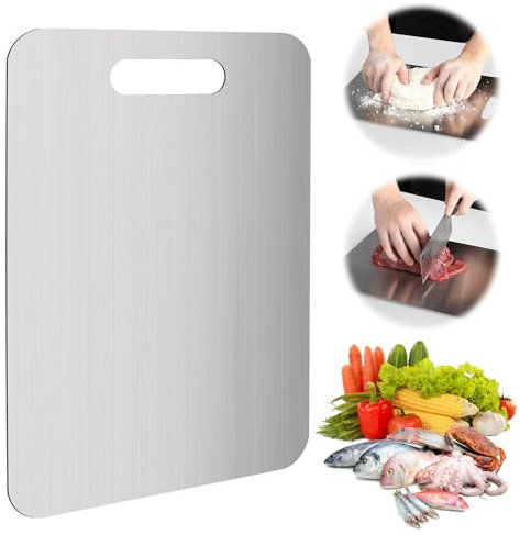 TNOMSNO Tagliere in Acciaio Inox, Spianatoia Acciaio Inox Taglieri Tagliere in Acciaio Inossidabile 304 Multifunzione Prodotti Senza Bpa, Tagliere da Cucina per Pasta, da Cucina, da Forno, 33 X 23 cm