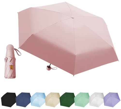 EEPLUYTY Regenschirm, Sechs-Knochen-Regenschirm mit UV-Schutz und Sonnenschutz für den Außenbereich, regen- oder sonnenschein-tauglich (hellrosa)