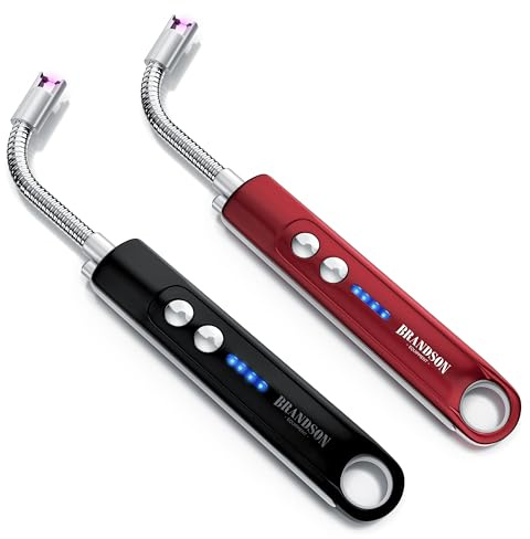 Brandson - Feuerzeug elektrisch 2er Set - Stabfeuerzeug Lichtbogen mit Akku - USB aufladbar - Kaminanzünder - für Küche Kerzen Gasherde Grill Kamin - inkl. Beleuchtung - Taschenlampenfunktion - Set