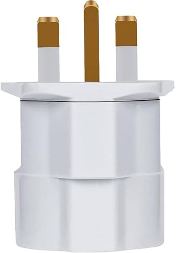 Adaptador de clavija inglesa a Schuko 13A, convierte conexiones, ideal para dispositivos eléctricos en Europa.
