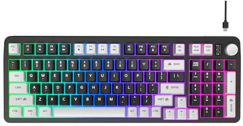 Hofotek 96% Wired Gaming Keyboard,Creamy Membrane Quiet Silent Keyboard with Number Pad & Volume Knob,Light Up Computer USB Teclado for PC Desktop Games Office
