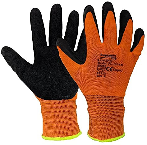 SUPREMETTF SUPREMELY TOUGH 24 Pairs Latex Foam Coated Work Gloves Orange Black Builders Construction Gardening Grip (Medium-8)