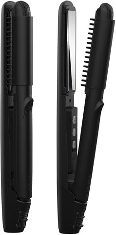 AINA Spazzola per capelli raddrizzatore, ferro piatto | Titanium Plates Dual Voltage Hair Radightening Curling Iron 2 in 1 | Resolve Tangled Frizz (nero)