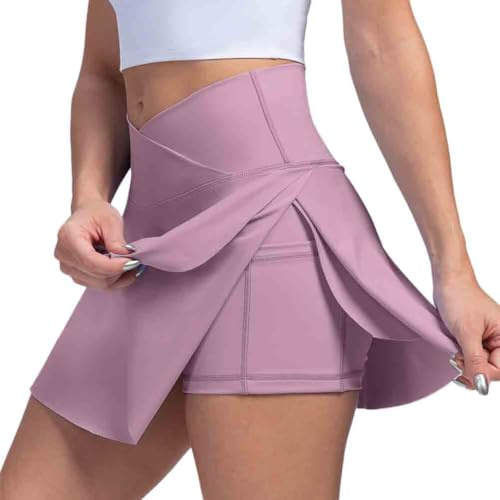 seiveini Falda Deportiva para Mujer Mini Faldas de Tenis Cintura Alta con Pantalón y Bolsillos Interior Skorts de Golf 2 en 1 A Morado Claro L