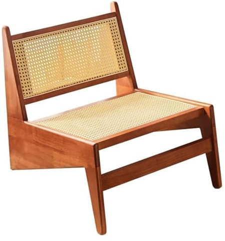 Rattan Accent Chair - Mid Century Modern Armless Boho Design, Solid Wood Structure, Comfortable Seating for Bedrooms, Balconies, and Terraces