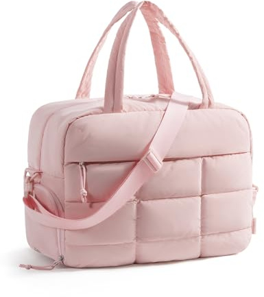 BAGSMART Travel Bag for Ryanair Cabin Bags 40x30x20, 23L Gym Bag with Shoe Compartment, Carry on for Weekend Sport Overnight, Quilted Holdall for Women, Padded Laptop Compartment, Pink