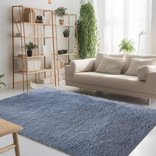 Tappeto a pelo alto, 145 x 190 cm, antiscivolo, moderno, in peluche, facile da pulire, per soggiorno, corridoio, camera da letto, grigio, morbido, strutturato, decorazione per la casa