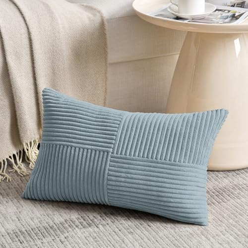 FDTERN Ljusblå kuddfodral 30 x 50 cm för soffa i sammet moderna mjuka dekorativa korsmönster osynlig dragkedja kuddfodral för soffa sovrum
