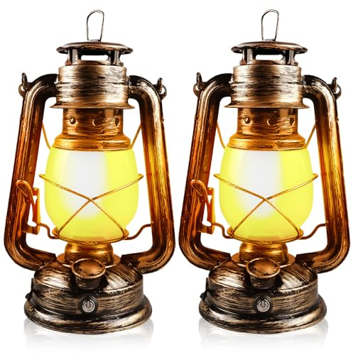 VEGOATY Set di 2 lanterne a LED vintage, ricaricabili USB, 4 modalità, dimmerabili, per esterni, con effetto fiamma, per giardino, terrazza, soggiorno, balcone