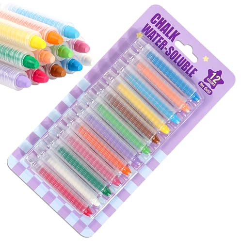 Lesunbak 12 tizas sin polvo para niños, tizas de colores para acera con soporte, crayones lavables de escritura suave, tizas de colores, tizas de dibujo para niños para pizarra, pizarra, dibujo