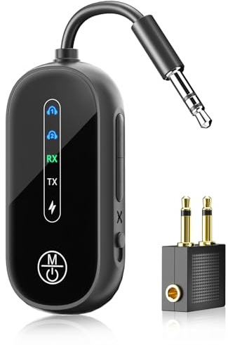 Dual Link Airplane Bluetooth 5.4 Transmitter & Receiver 2-in-1 Bluetooth Adapter Airplane Travel Essentials Wireless Receiver 3.5MM AUX Jack Adapter on Flight/TV/Car Stereo/Gym