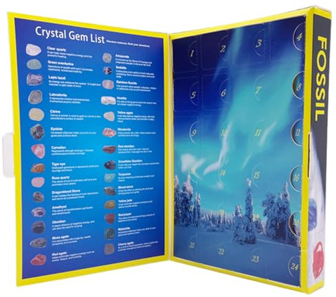 Gemstone Advent Calendar, Natural Gemstone 24 Days Advent Calendar 2025 Mini Crystal Dig Kit for Rock Collection, Home Decor