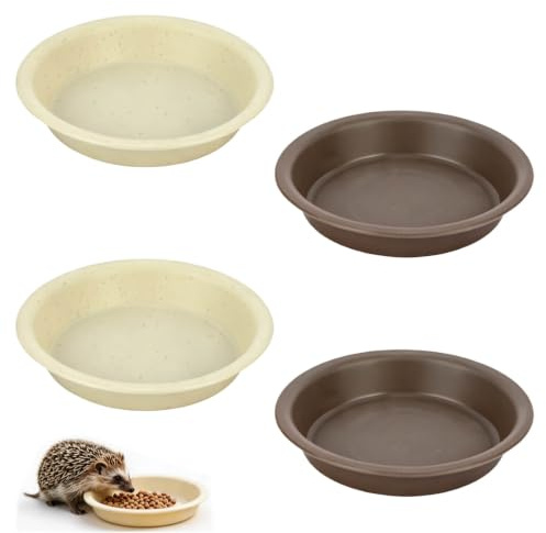 4-Piece Hedgehog Bowls for Garden, Shallow Pet Food Bowls, 13.7 cm Wide Hedgehog Water Bowl Set in Dark Brown and Off-White, Ideal for Outdoor Wildlife Feeding Stations