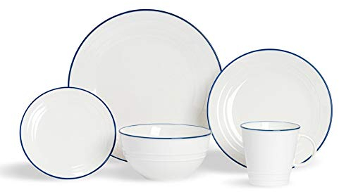 Nicola Spring Farmhouse 20 Piece Crockery Set - White Porcelain Dinnerware with 4 Dinner, 4 Dessert and 4 Side Plates, 4 Bowls & 4 Mugs - Rustic Country Cottage Dishwasher Safe Kitchen Tableware
