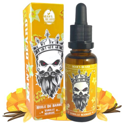 Man's Beard⎜Huile Barbe Homme⎜Vanille Mangue⎜Soin de Barbe à l'Huile d'Argan à l'effet Adoucisseur⎜Ingrédients d'origine Naturelle⎜100% Fabrication française